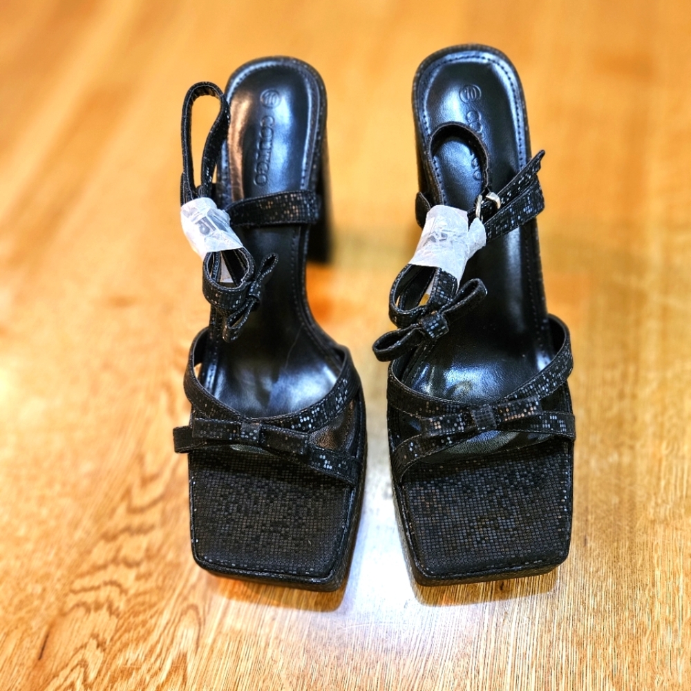 Black Women's Heels with Bow Detail, Sz 10, New
